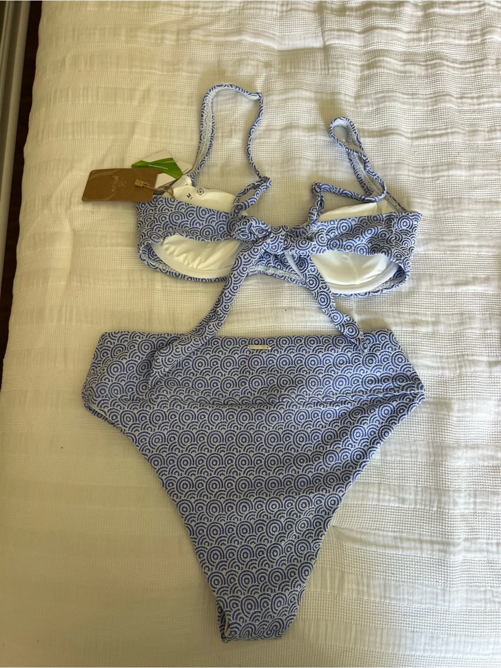 High-Waist Blue Patterned Bikini Set with Underwire Top - Women Swim - Picture 2 of 2